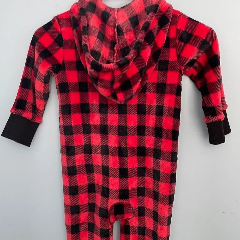 Little Blue House Buffalo Plaid Fleece Hooded Pajamas size 4
